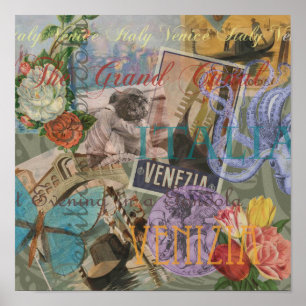 Venice Vintage Trendy Italy Travel Collage Poster