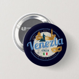 Venice with gondolier Italy carnival vintage 6 Cm Round Badge