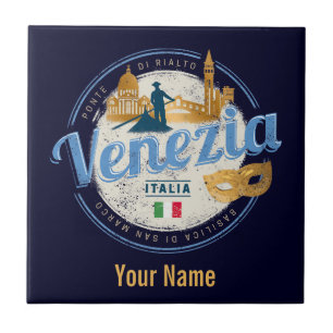 Venice with gondolier Italy carnival vintage Ceramic Tile