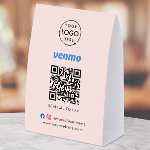 Venmo Payment Tabletop Sign QR Code Scan to Pay