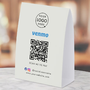 Venmo Payment Tabletop Sign QR Code Scan to Pay