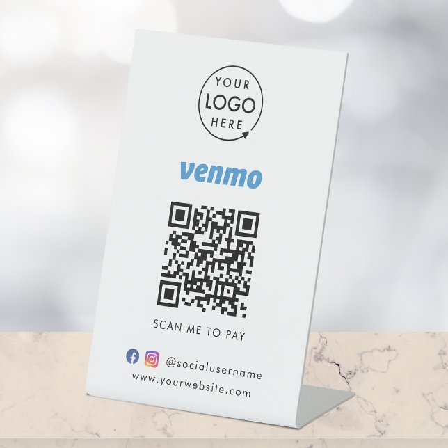 Venmo Payment Tabletop Sign | QR Code Scan to Pay (Interactive "scan to pay” QR code cash wrap table signage for collecting digital payment by Venmo.)