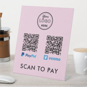 Venmo Paypal QR Code Scan to Pay Logo Pink Pedestal Sign