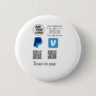 Venmo paypal scan to pay add q r code logo text na 6 cm round badge