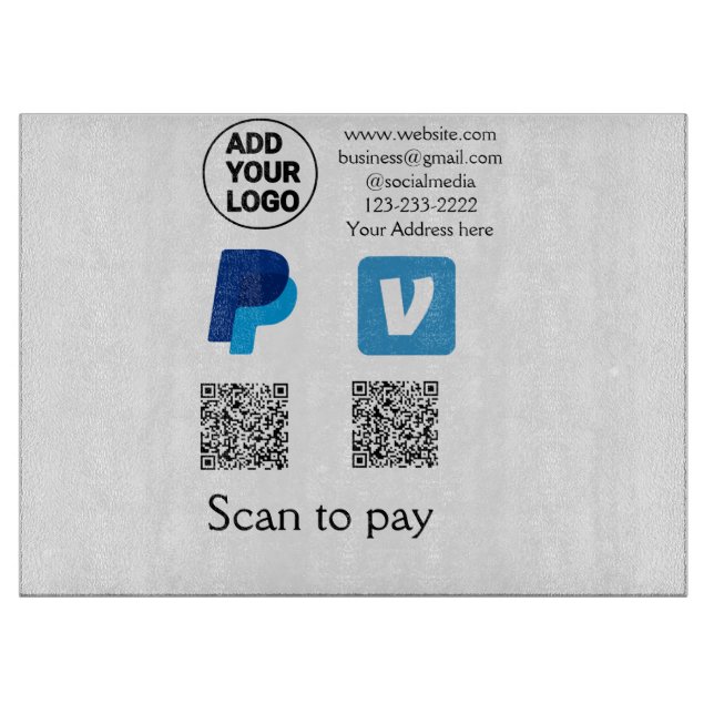 Venmo paypal scan to pay add q r code logo text na cutting board (Front)