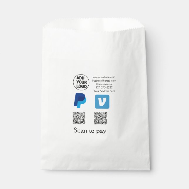 Venmo paypal scan to pay add q r code logo text na favour bag (Front)