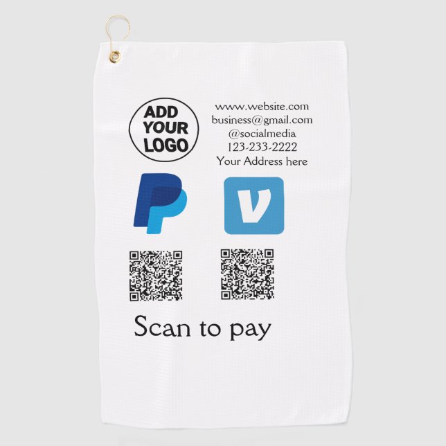 Venmo paypal scan to pay add q r code logo text na golf towel (Front)