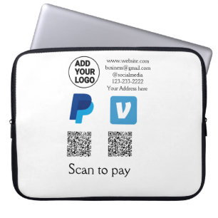Venmo paypal scan to pay add q r code logo text na laptop sleeve