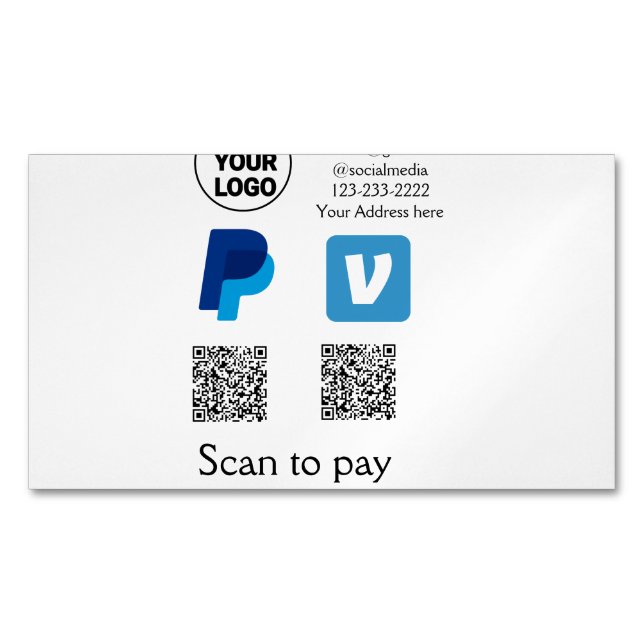 Venmo paypal scan to pay add q r code logo text na 	Magnetic business card (Front)