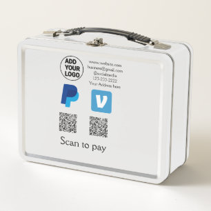 Venmo paypal scan to pay add q r code logo text na metal lunch box