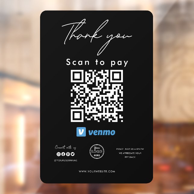 Venmo QR Code Logo Scan to Pay Thank you Black (Sheet 2)