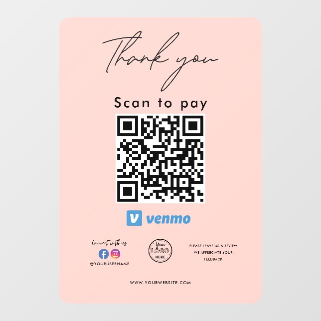 Venmo QR Code Logo Thank you Scan to Pay (Sheet)