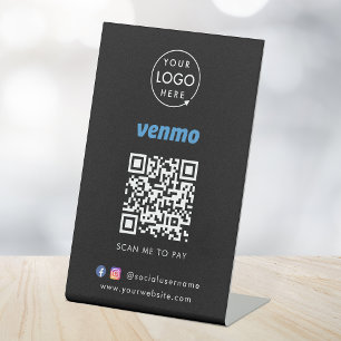Venmo QR Code Payment   Black Scan to Pay Business Pedestal Sign