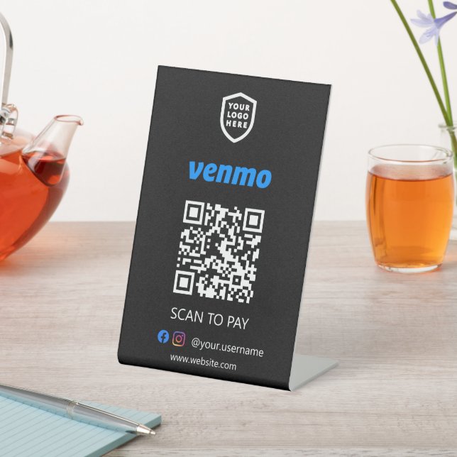 Venmo QR Code Payment | Black Scan to Pay Pedestal Sign (In SItu)