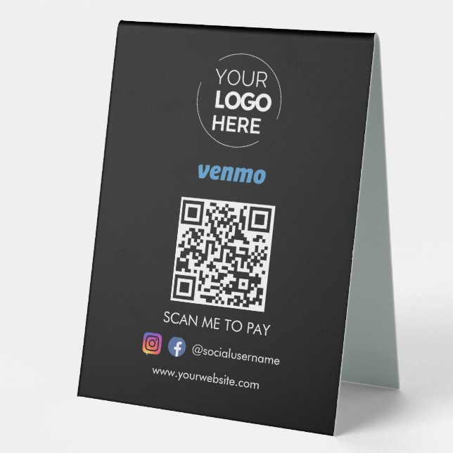 Venmo QR Code Payment  | Scan to Pay Black (Front)