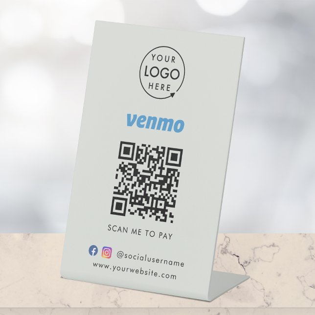 Venmo QR Code Payment | Scan to Pay Business Grey Pedestal Sign (Creator Uploaded)