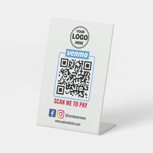 Venmo QR Code Payment | Wight Scan to Pay Business Pedestal Sign (Front)