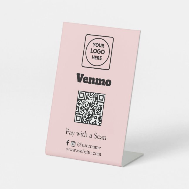 Venmo QR Code | Pink Scan-to-Pay Custom Logo Pedestal Sign (Front)