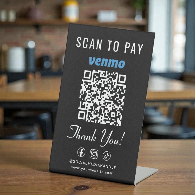 Venmo Scan to Pay QR Code Tabletop Black Pedestal Sign (Venmo Scan to Pay QR Code Tabletop Black Pedestal Sign)