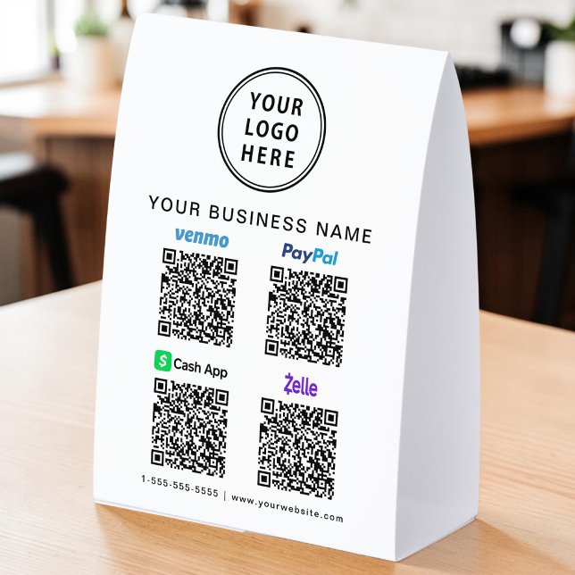 Venmo Zelle PayPal CashApp Scan To Pay QR Code (Venmo Zelle PayPal CashApp Scan To Pay QR Code Paper Table Tent)