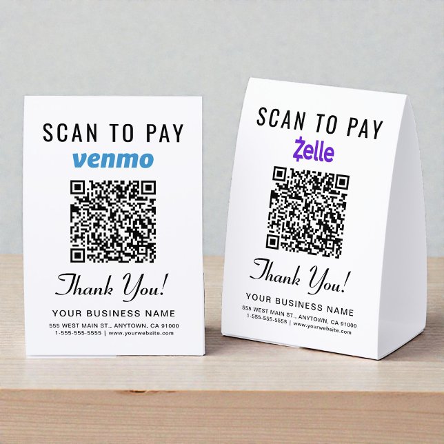 Venmo Zelle QR Code Scan To Pay (Venmo Zelle QR Code Scan To Pay Paper Table Tent)