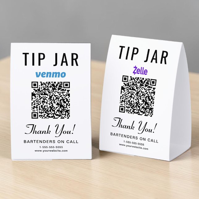 Venmo Zelle Tip Jar QR Business (Venmo Zelle Tip Jar QR Business Paper Table Tent)