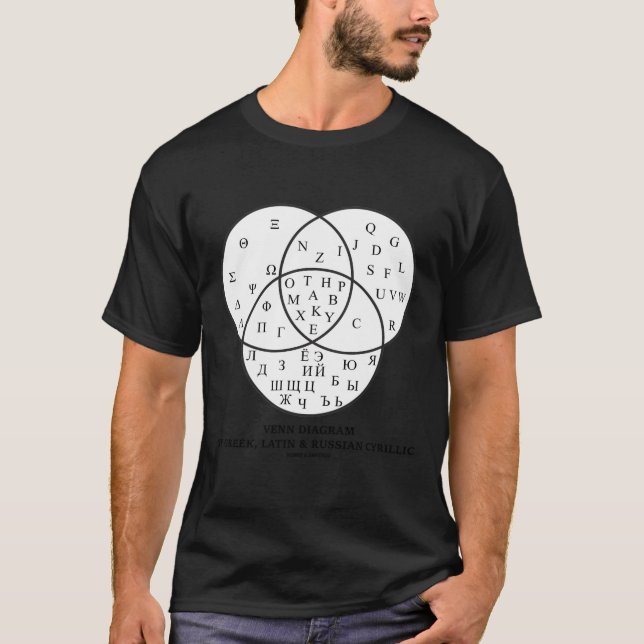 Venn Diagram Of Greek Latin Russian Cyrillic Alpha T-Shirt (Front)