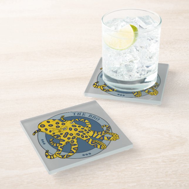 Venomous Deadly Blue Ringed Octopus Character Glass Coaster (Angled)