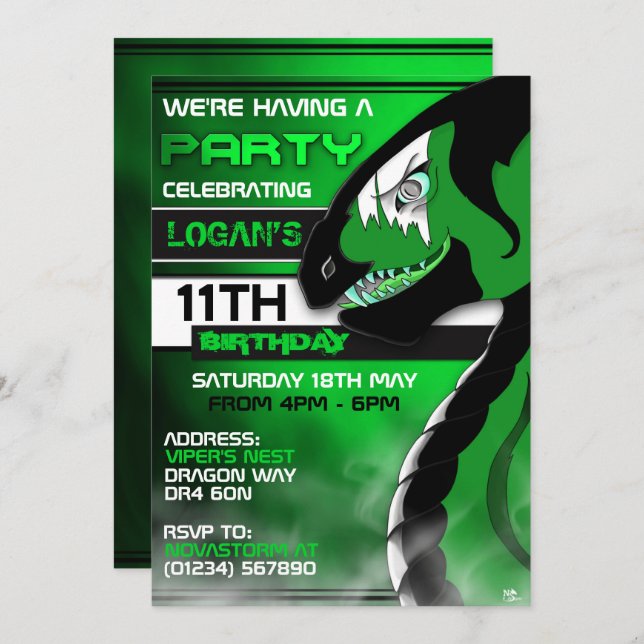 Venomous Dragon Birthday invitations (Front/Back)