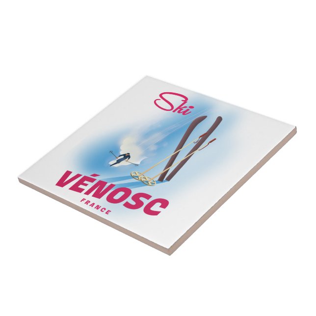 Vénosc France to Ski Ceramic Tile (Side)