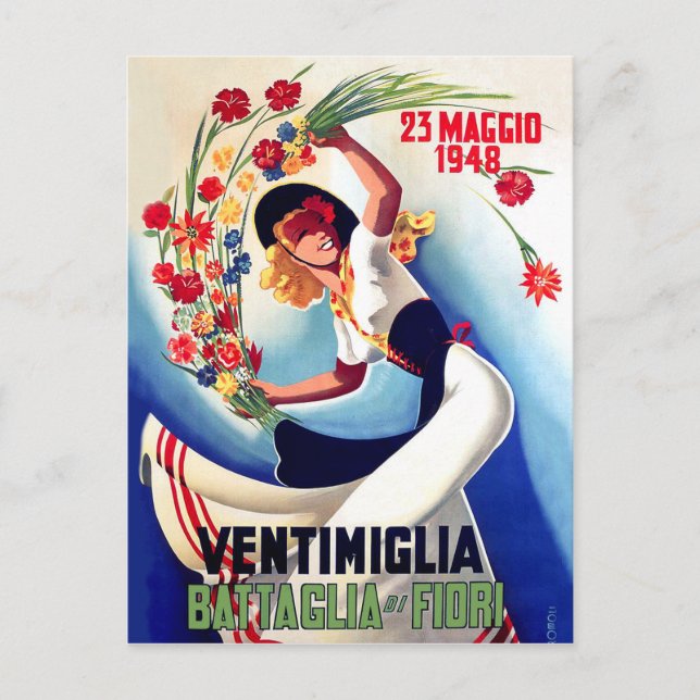 Ventimiglia, Maggio, Italy, girl on flower battle Postcard (Front)