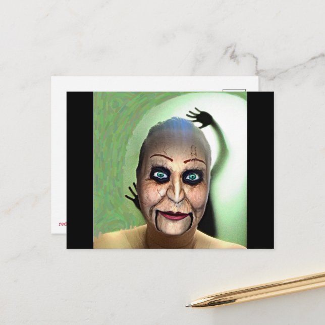Ventriloquist Dummy Self Portrait Postcard (Front/Back In Situ)