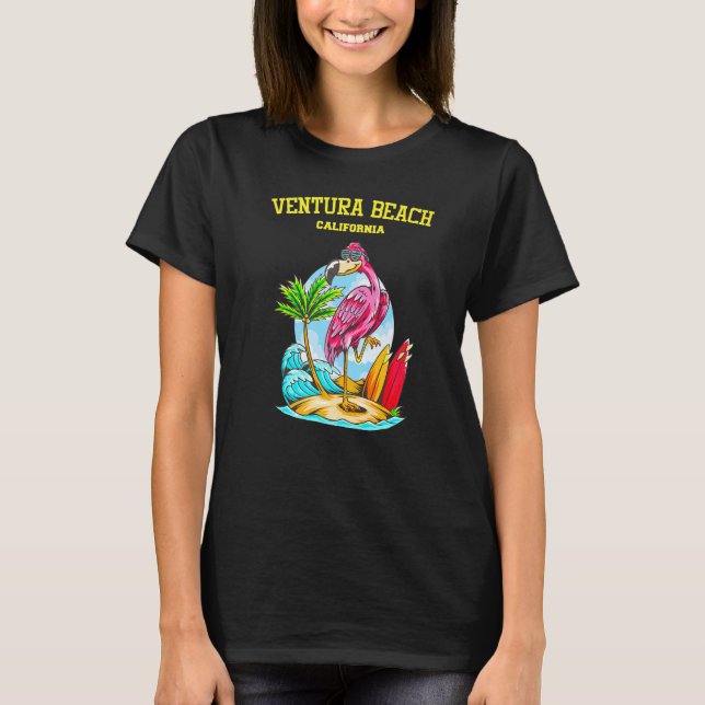 Ventura Beach Flamingo Ocean Wave Surf Premium T-Shirt (Front)