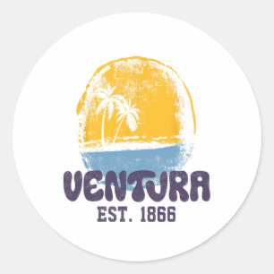 Ventura California Retro Surfer Vintage Beach For Classic Round Sticker