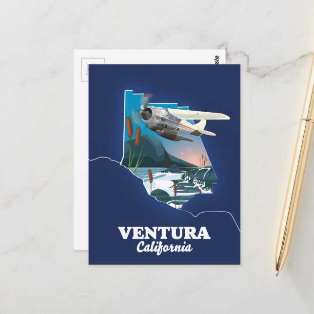 Ventura California travel map Postcard (Front/Back In Situ)
