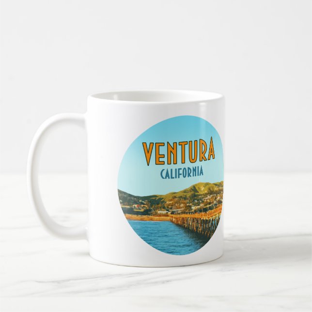 Ventura Pier Beach California Vintage Coffee Mug (Left)