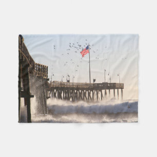 Ventura Pier Waves El Nino Fleece Blanket