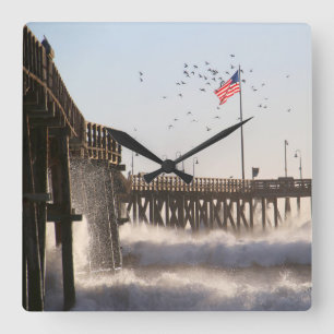 Ventura Pier Waves   El Nino Square Wall Clock