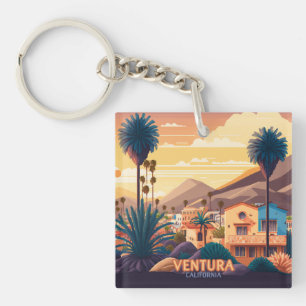 Ventura Sunset Mountains Southern California Retro Key Ring