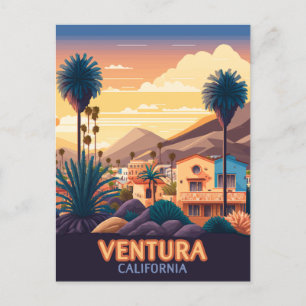 Ventura Sunset Mountains Southern California Retro Postcard
