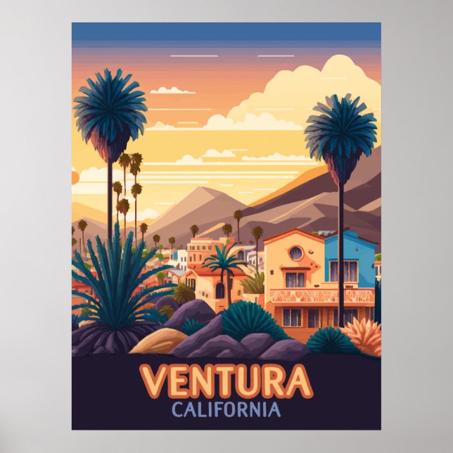 Ventura Sunset Mountains Southern California Retro Poster (Front)