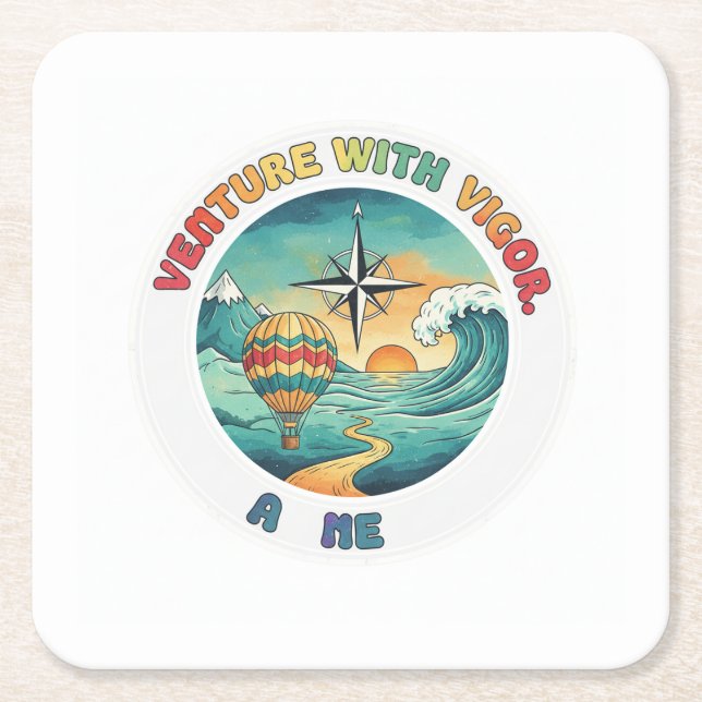 Venture with Vigour – Bold Spirit Tee Square Paper Coaster (Front)