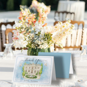 Venue fountain flower doves Wedding Thank You Card