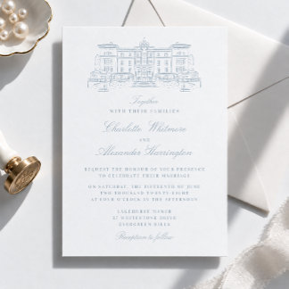 Venue, Old Money Aesthetic, light blue Invitation