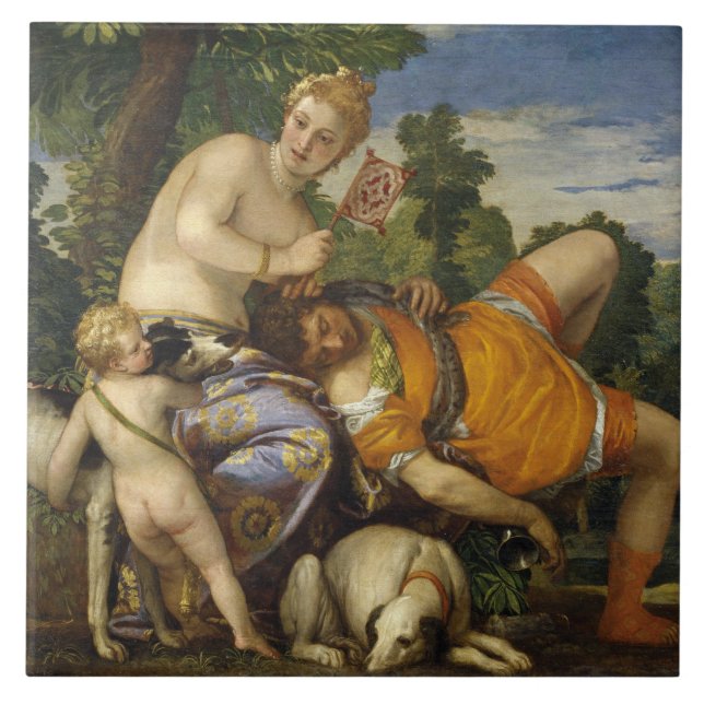 Venus and Adonis (by Paolo Veronese) Ceramic Tile (Front)