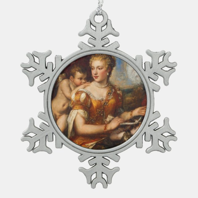 Venus Blindfolding Cupid Snowflake Ornament (Front)