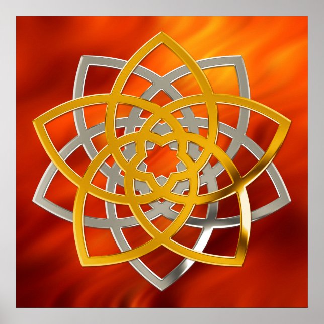 Venus Flower Duo Gold Silver | fire red waves Poster (Front)