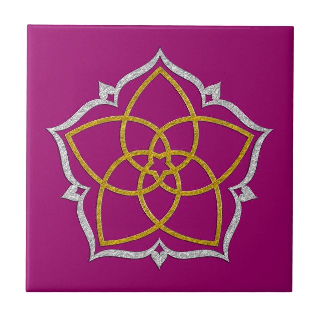 VENUS FLOWER / Venusblume Lotus GOLD SILVER Ceramic Tile (Front)