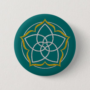 VENUS FLOWER / Venusblume Lotus SILVER GOLD 6 Cm Round Badge
