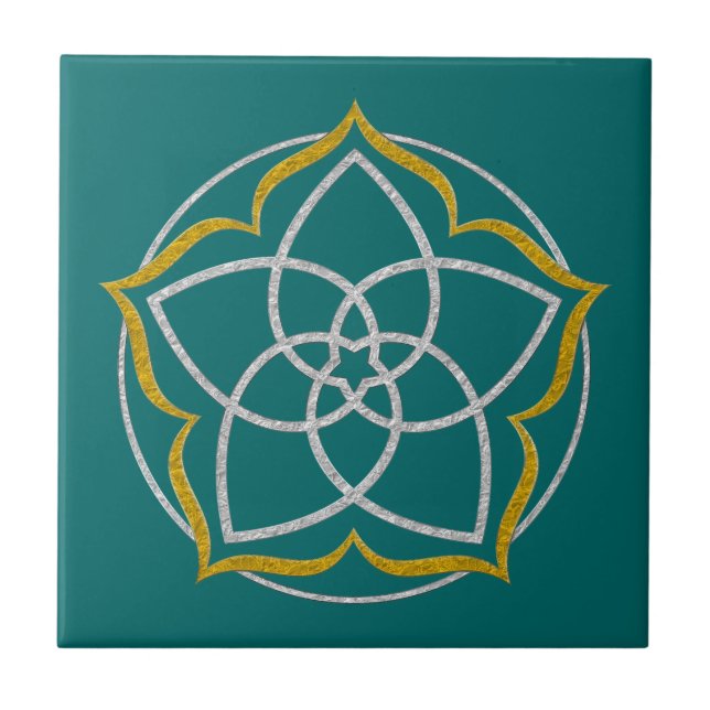 VENUS FLOWER / Venusblume Lotus SILVER GOLD Ceramic Tile (Front)